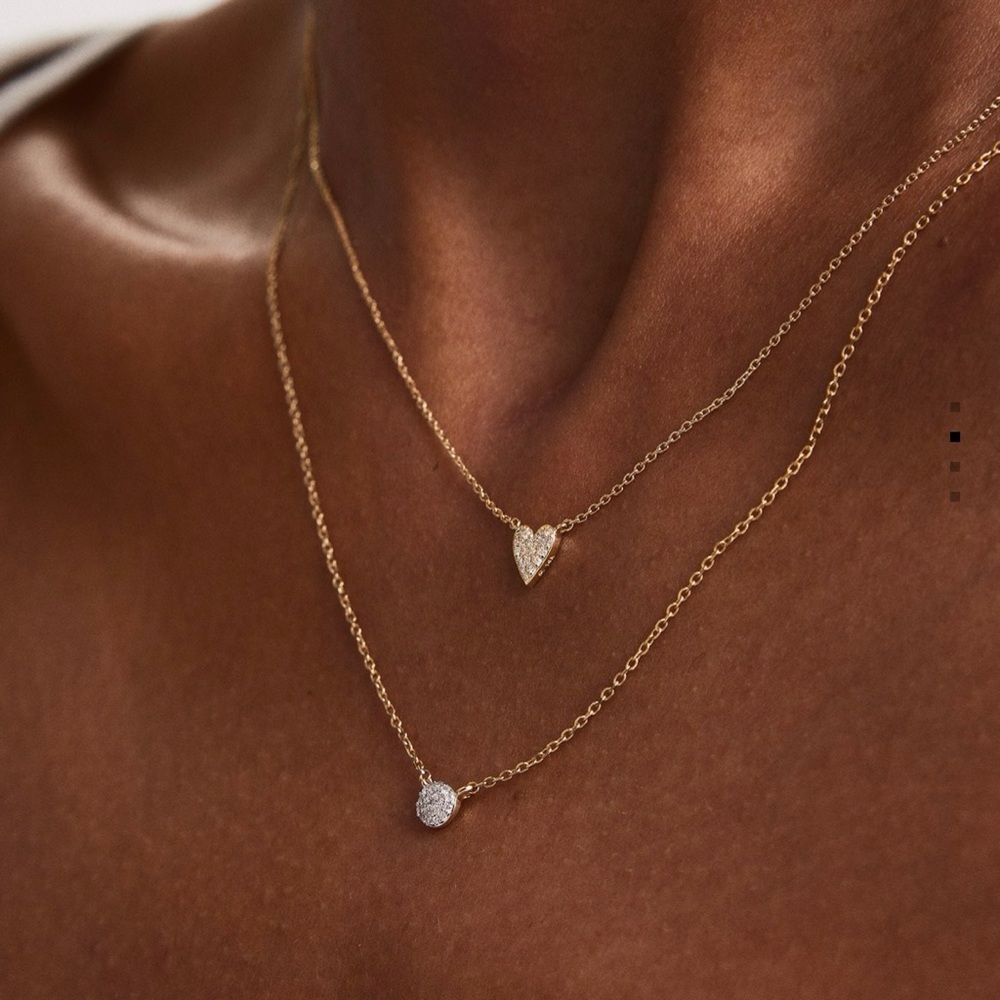 MEJURI 14K Solid Gold Mini Heart Pavé Diamond Necklace
